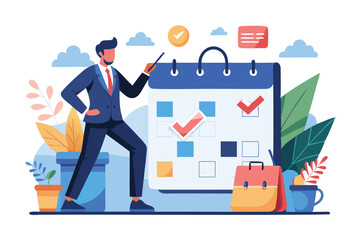 Strict Adherence to Schedule and Deadlines, Businessman Organizing Calendar to Improve Productivity
