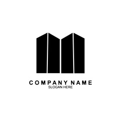 Real estate logo design. Perspective view of modern building. Residence logo template. Construction logo. Twin skyscraper logo ideas.