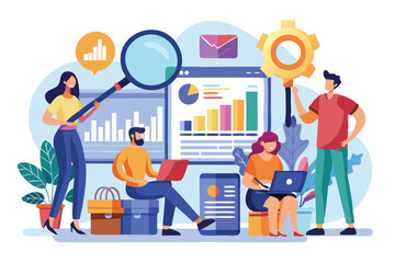Business People Analyzing Charts and Graphs with Magnifier for Data Analysis and SEO