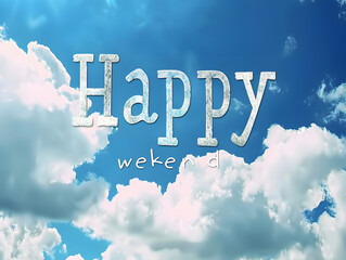 Fototapeta premium Happy weekend word on beautiful blue sky