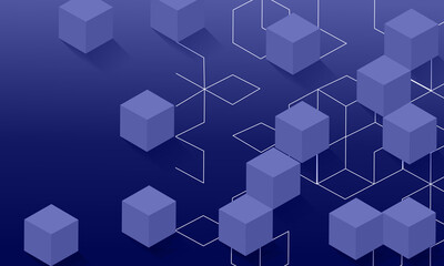 Obraz premium Modern digital geometric cube abstract background. Stylish realistic poster with blue 3d cube background on blue background.