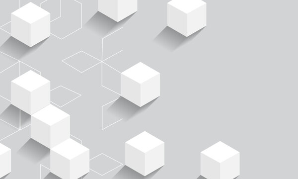 Fototapeta Modern digital geometric cube abstract background. Stylish realistic poster with white 3d cube background on grey background.