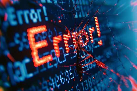 A futuristic digital screen displaying a red error message, signifying system failure, tech issues, and data disruptions.
