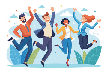 Joyful Business People Jumping from Anxiety to Delight, Employee Happiness and Wellbeing