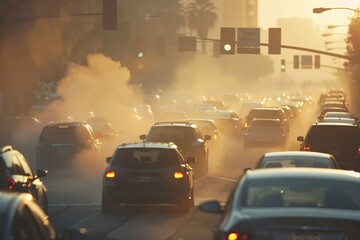 Rush hour traffic with smog.related