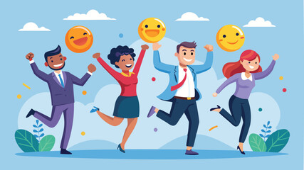 Fototapeta premium Joyful Business People Jumping from Anxiety to Delight, Employee Happiness and Wellbeing