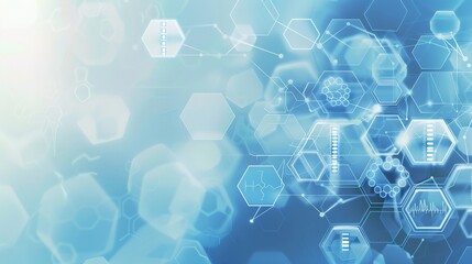 Futuristic blue medical background with hexagonal and molecular structures. Perfect for healthcare, pharmaceutical, and clinical research visuals.