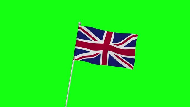 4K UNITED KINGDOM flag with pole waving on chroma key green screen