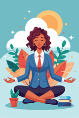 Mindful Meditation: Businesswoman Solves Work Problem through Contemplation and Relaxation