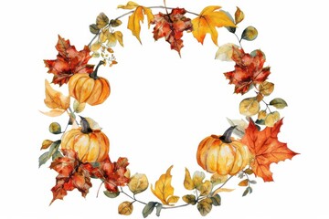 Fototapeta premium Halloween wreath clipart, Halloween element, watercolor illustration, isolated on white background