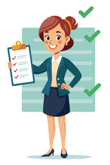 Employee Performance Evaluation: Businesswoman Giving Tick on Assessment Checklist for Satisfaction and Improvement