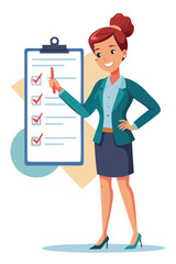 Employee Performance Evaluation: Businesswoman Giving Tick on Assessment Checklist for Satisfaction and Improvement