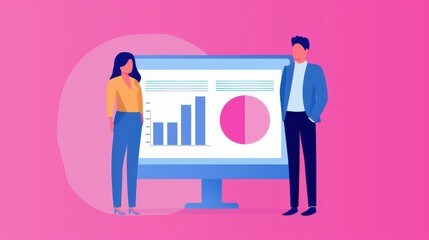 Obraz premium Business Presentation with Charts and Graphs on Large Screen..