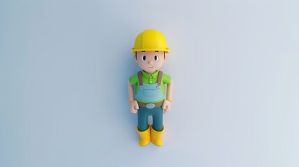 A top-down view of a 3D cartoon engineer, minimalist style, on a white background