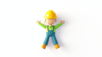 A top-down view of a 3D cartoon engineer, minimalist style, on a white background