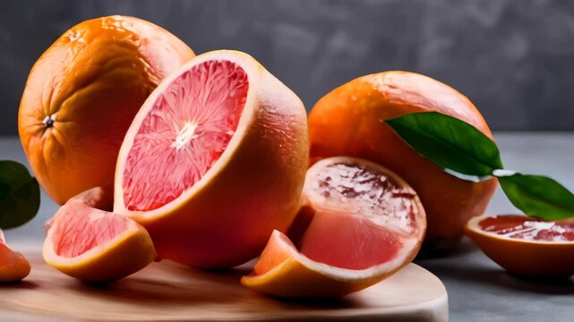  Freshly sliced grapefruit on a cutting board ready to enjoy