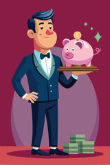 Premium Wealth Management Services, Professional Offering Precious Piggybank on Luxury Tray