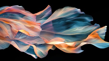 Obraz premium Flowing fish fins in watercolor, pastel peaches and blues, close-up angle, dark black background