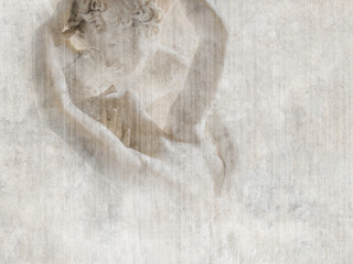 Kiss - ancient sculpture on the wall. Illustration for wallpaper, mural, poster, interior decoration.