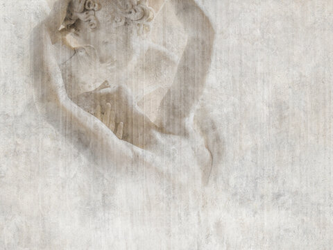 Kiss - ancient sculpture on the wall. Illustration for wallpaper, mural, poster, interior decoration.