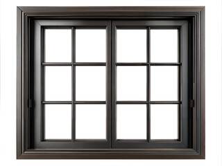 Sleek black window frame with cross design isolated on transparent background with clipping path cut-out
