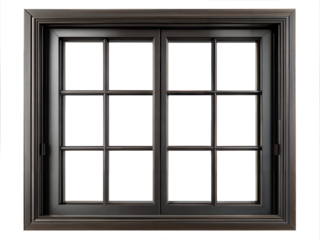Sleek black window frame with cross design isolated on transparent background with clipping path cut-out