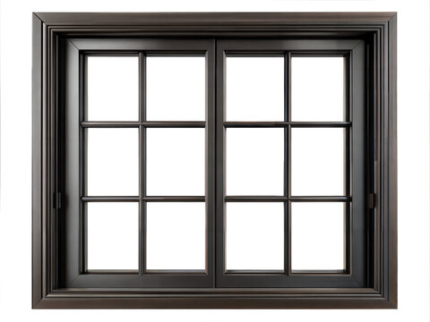 Sleek black window frame with cross design isolated on transparent background with clipping path cut-out