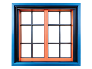 Modern blue and orange window frame isolated on transparent background with clipping path cut-out