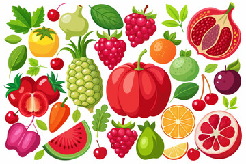 Collection of red fruit and vegetable mixes. 