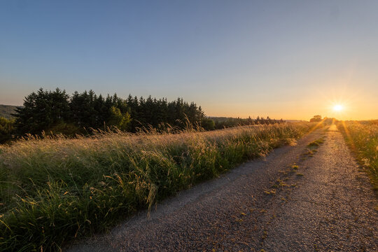 Sonnenuntergang &uuml;ber einem Feld im Westerwald 5