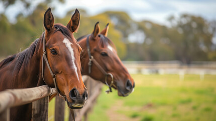 Horse racing on a farm, slightly blurred racetrack background, Ai generated Images