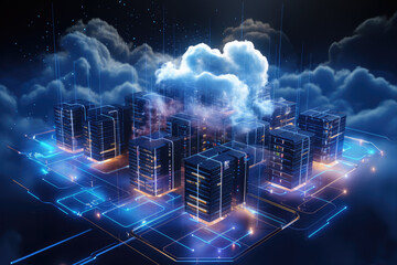 generated illustration of a cloud-based data storage system.