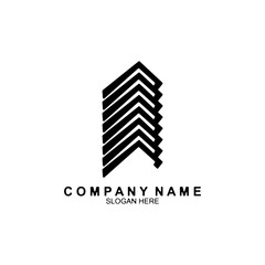 Real estate logo design. Perspective view of modern building. Residence logo template. Construction logo. Twin skyscraper logo ideas.
