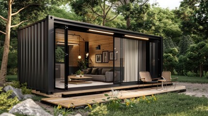 Modern Container Home in a Forest Setting