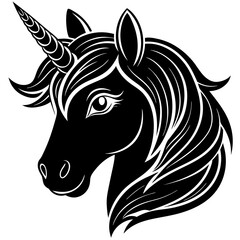 Unicorn vector illustration, Unicorn vector art, Unicorn silhouette, head of a Unicorn vector icon