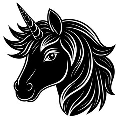 Unicorn vector illustration, Unicorn vector art, Unicorn silhouette, head of a Unicorn vector icon