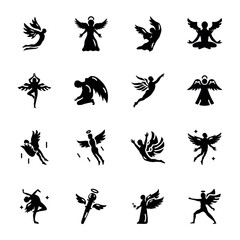 Set of Icarus and Angels Solid Icons 

