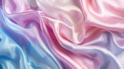 Obraz premium Soft pastel-colored silk fabric drapes gracefully, forming gentle waves and folds, evoking a sense of elegance and luxury.