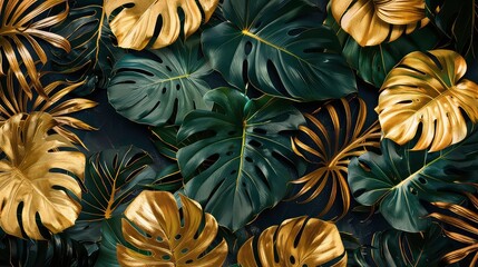 Pattern leaf background green plant tree abstract palm floral wallpaper flower foliage art jungle. Background luxury leaf pattern texture design line summer gold nature monstera fabric golden leaves.