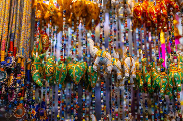 Interior decoration, Handmade colorful hanging gift items for decoration display at shop. Selective...