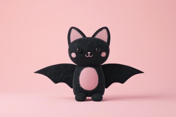 Cute bat plush toy on a pink background. Adorable stuffed animal perfect for children's gifts and Halloween decorations.