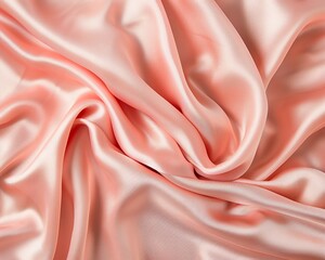 Obraz premium Close-up of smooth, peach-colored silk fabric with soft, flowing folds.