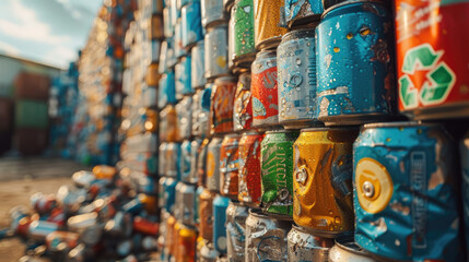 A stack of empty cans being prepared for recycling, emphasizing sustainability and environmental consciousness