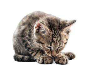 Obraz premium British Shorthair kitten sitting isolated on a white background looking cute and fluffy