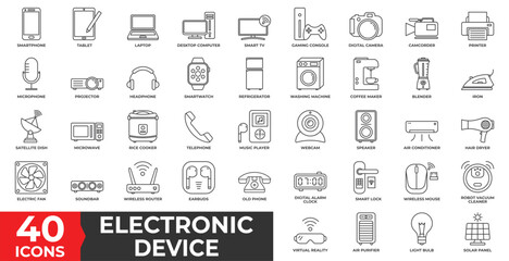 Electronic Device icon collection set with Multimedia tools, electronic tools, household tools, electronic equipment and office equipment