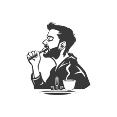 man brushing his teeth minimalist logo or symbol black color only