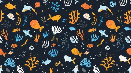Fototapeta premium Sea Life Pattern with Colorful Fish and Coral
