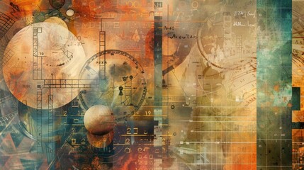 Obraz premium Abstract Collage of Numbers, Geometric Shapes and Grunge Textures