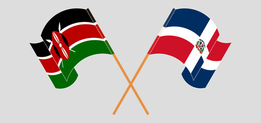 Crossed and waving flags of Kenya and Dominican Republic