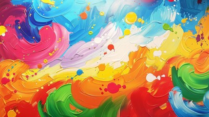 A vibrant and dynamic abstract painting featuring bold